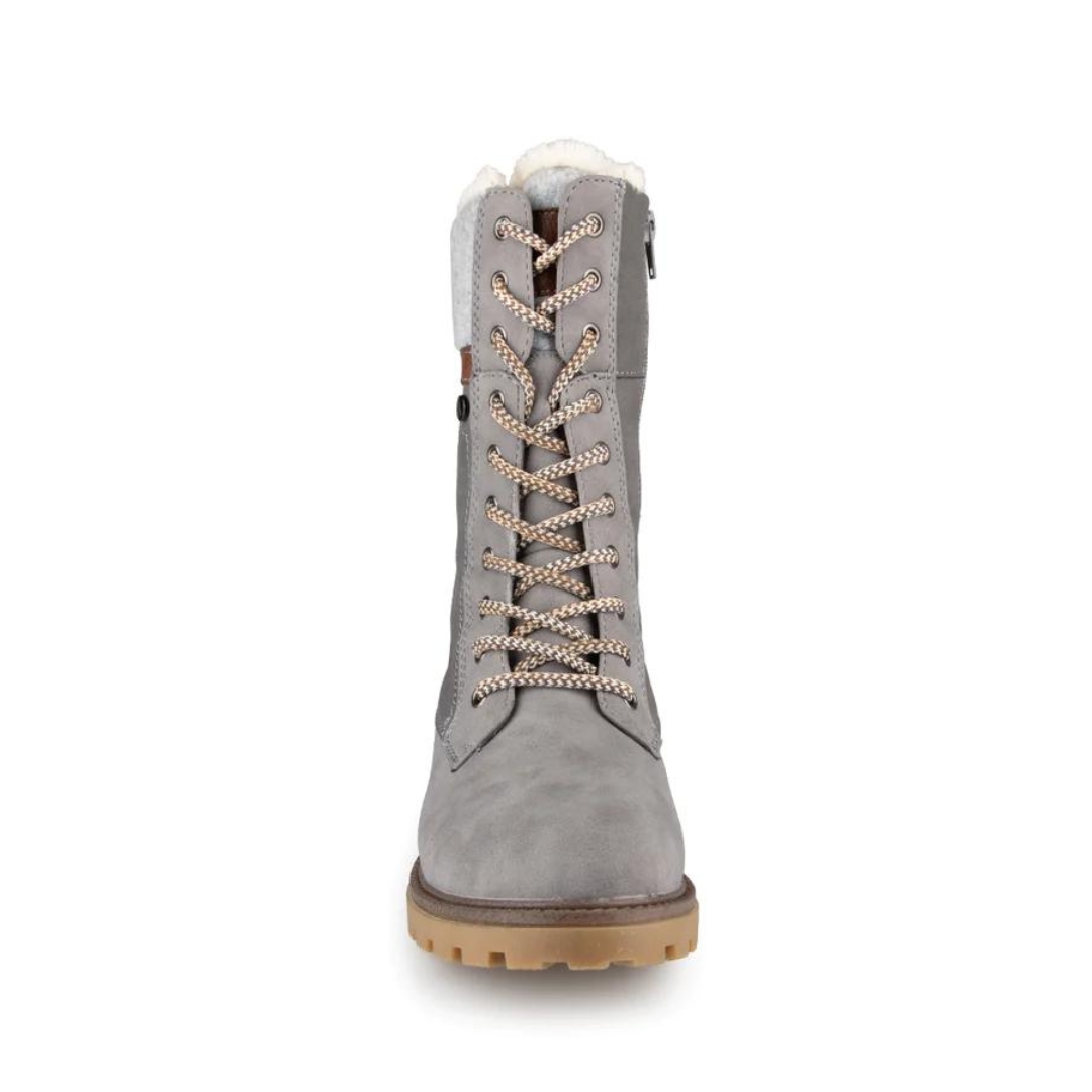 BOTTE D'HIVER ALBERTO RUIBARBO POUR FEMME couleur gris vue de la botte grise pale et brune de face