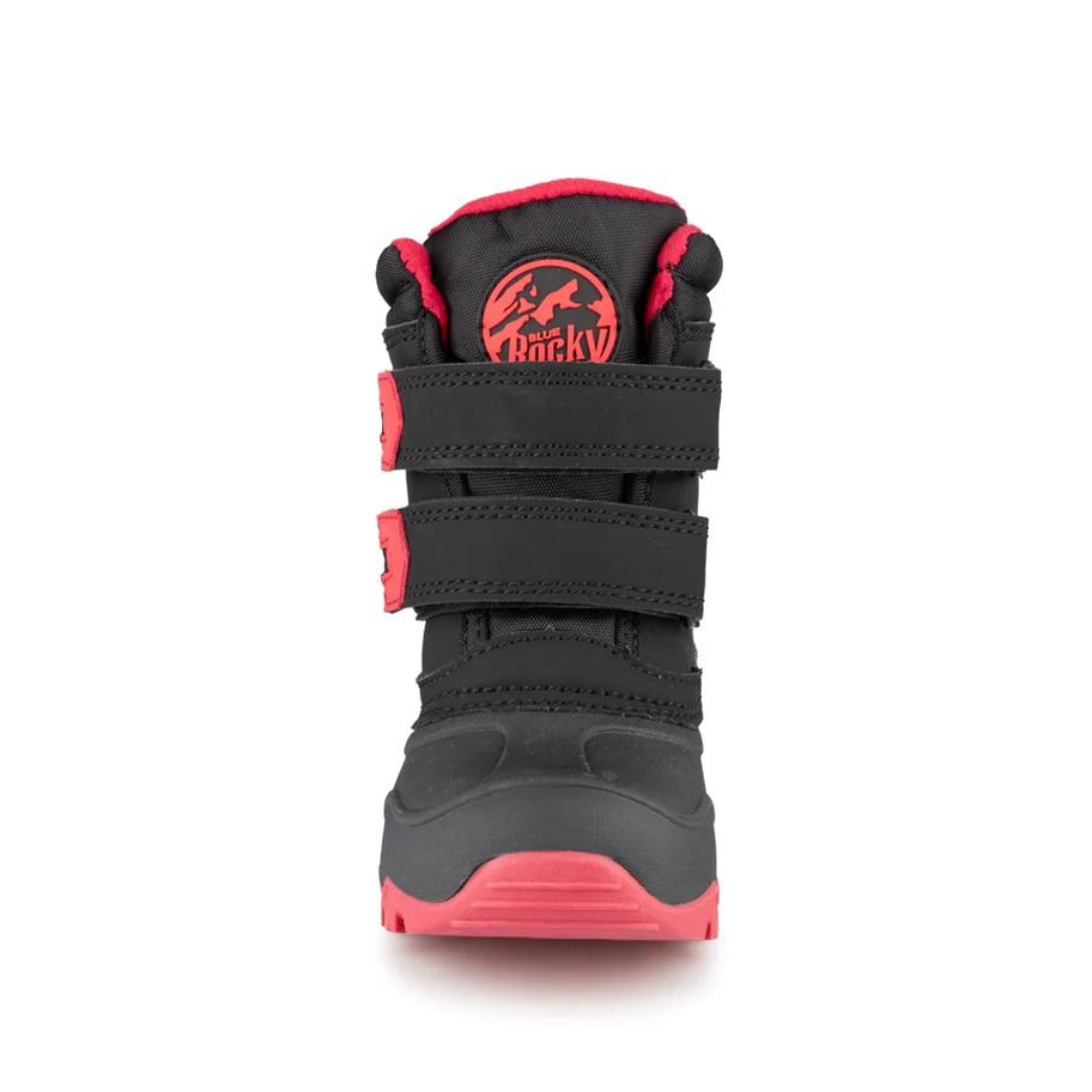 BOTTE D'HIVER BLUE ROCKY MATTERHORN POUR ENFANT (5 À 10) COULEUR NOIR/ROUGE VU DE LA BOTTE NOIRE AVEC DÉTAILS ROUGE DE FACE
