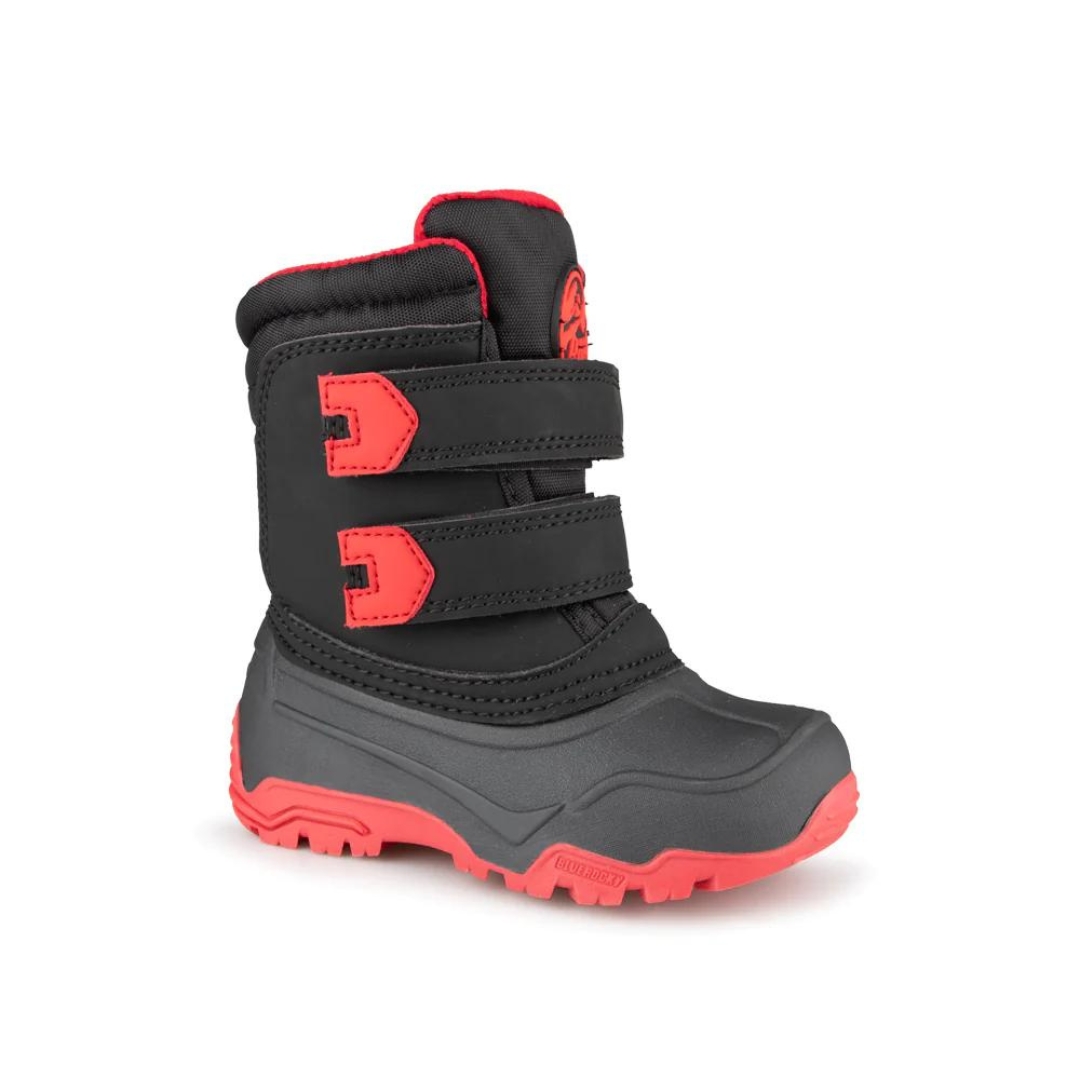 BOTTE D'HIVER BLUE ROCKY MATTERHORN POUR ENFANT (5 À 10) COULEUR NOIR/ROUGE VU DE LA BOTTE NOIRE AVEC DÉTAILS ROUGE DE PROFIL AVANT DROIT