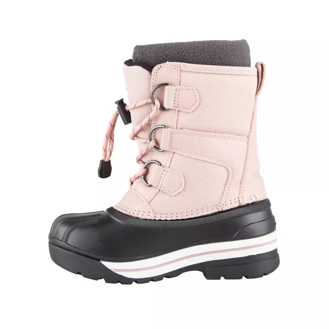 BOTTE D'HIVER CHLOROPHYLLE ALKARIS POUR FILLE JUNIOR (11 À 7) COULEUR ROSE VU DE LA BOTTE ROSE PALE ET GRISE DE PROFIL GAUCHE