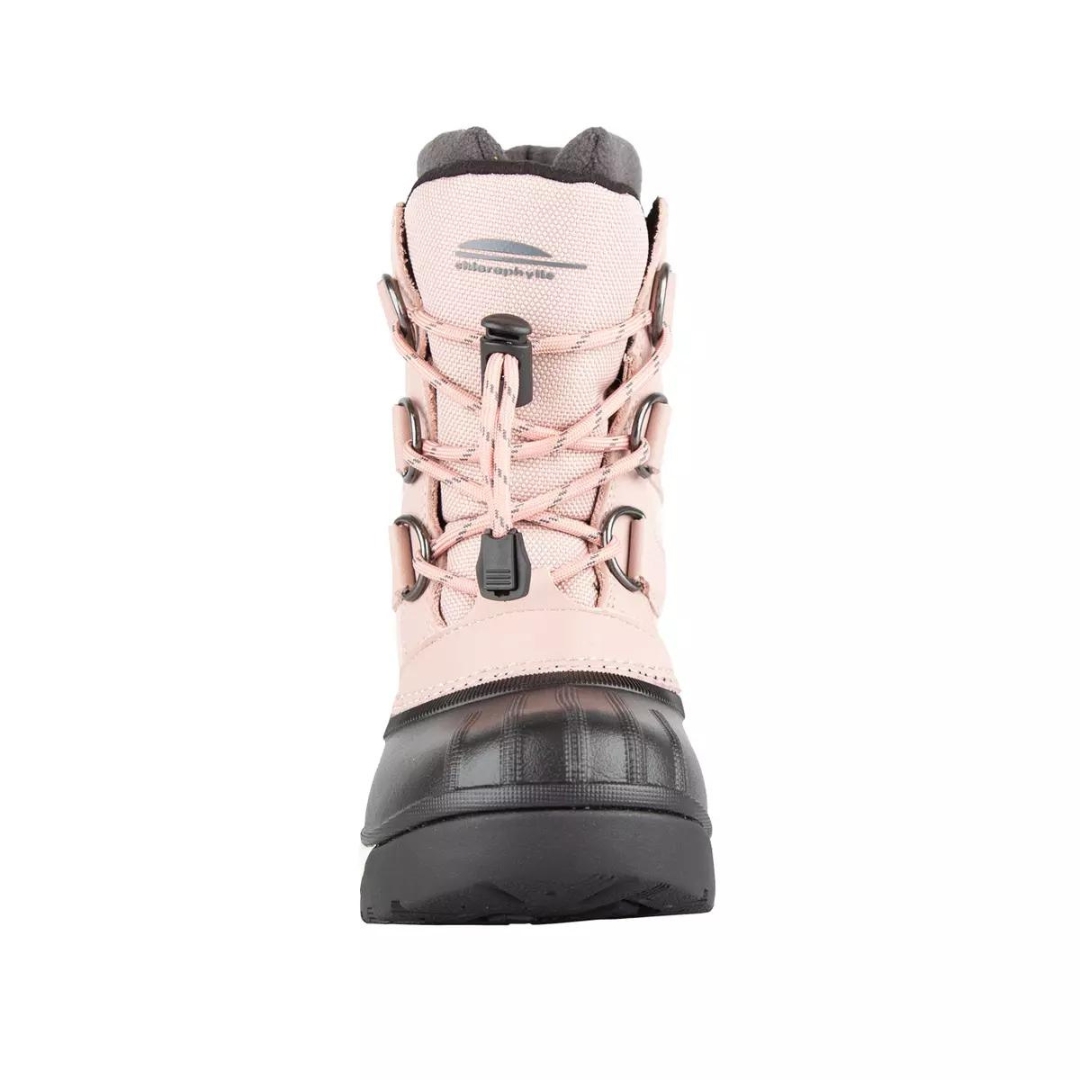 BOTTE D'HIVER CHLOROPHYLLE ALKARIS POUR FILLE JUNIOR (11 À 7) COULEUR ROSE VU DE LA BOTTE ROSE PALE ET GRISE DE FACE