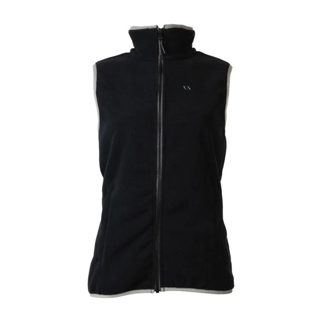 VESTE SANS MANCHE EN LAINE POLAIRE VISTA NIKKI POUR FEMME couleur noir vu de la veste noire et grise et rose de face