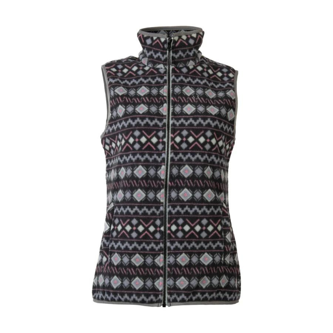 VESTE SANS MANCHE EN LAINE POLAIRE VISTA NIKKI POUR FEMME couleur multi vu de la veste grise avec motifs gris foncé et rose de face