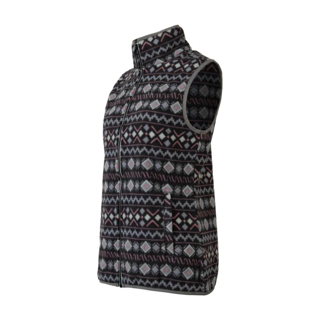 VESTE SANS MANCHE EN LAINE POLAIRE VISTA NIKKI POUR FEMME couleur multi vu de la veste grise avec motifs gris foncé et rose de profil avant gauche