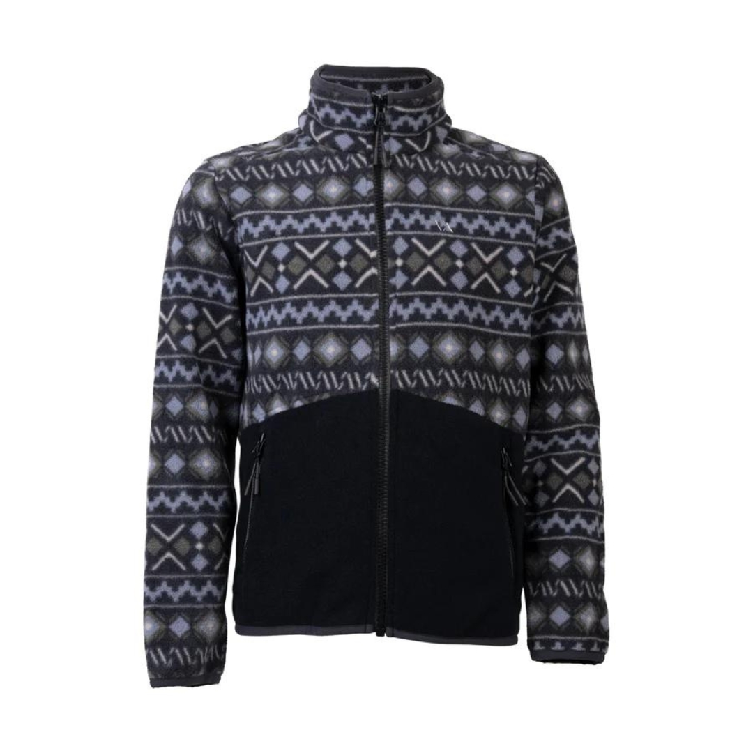 VESTE EN LAINE POLAIRE VISTA NOÉ POUR JUNIOR couleur multi vert vue de la veste noire et motifs bleus et vert de face