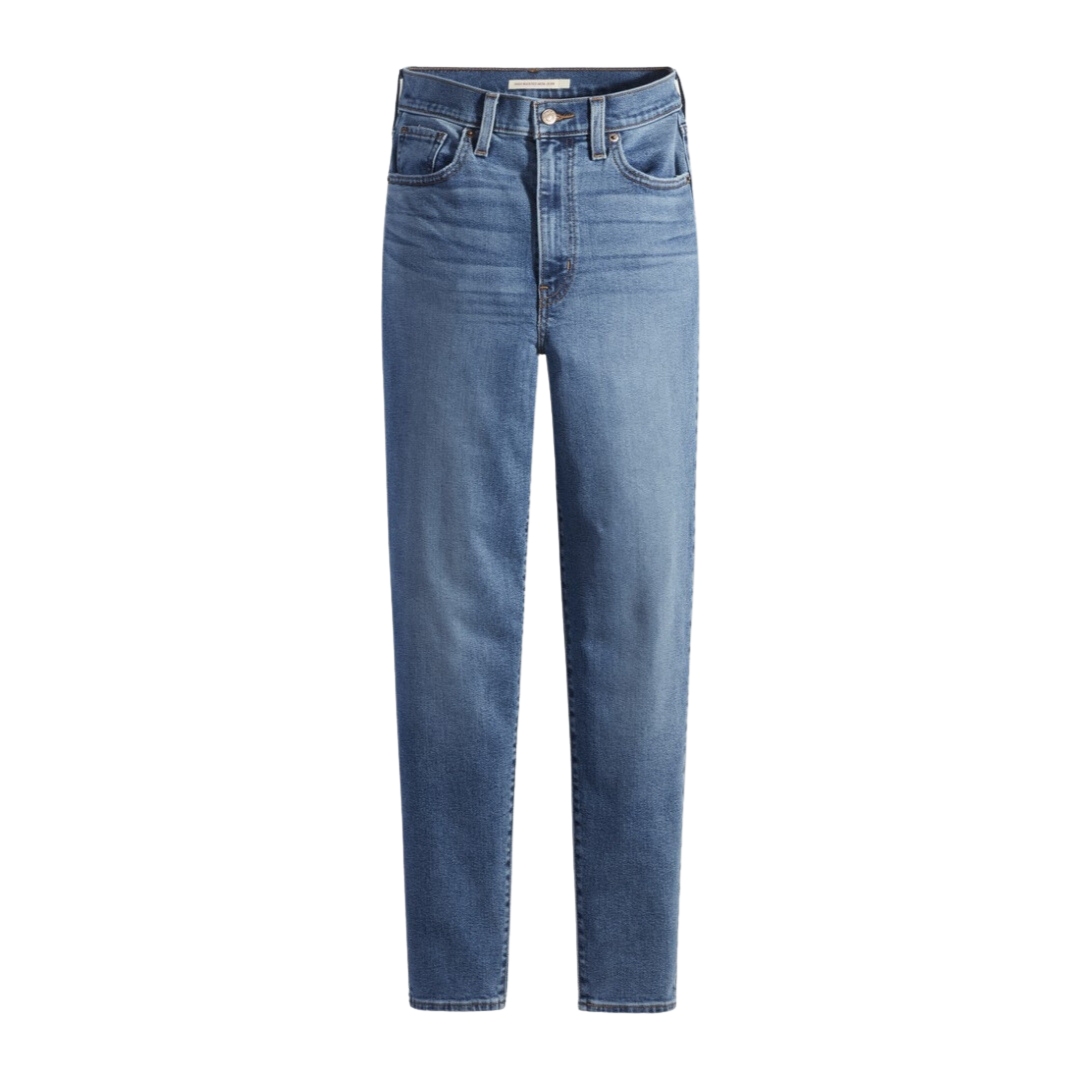JEAN LEVI'S HIGH WAISTED MOM POUR FEMME couleur 0026-WINTER THATS HER vu du jeans bleu légèrement délavé de face