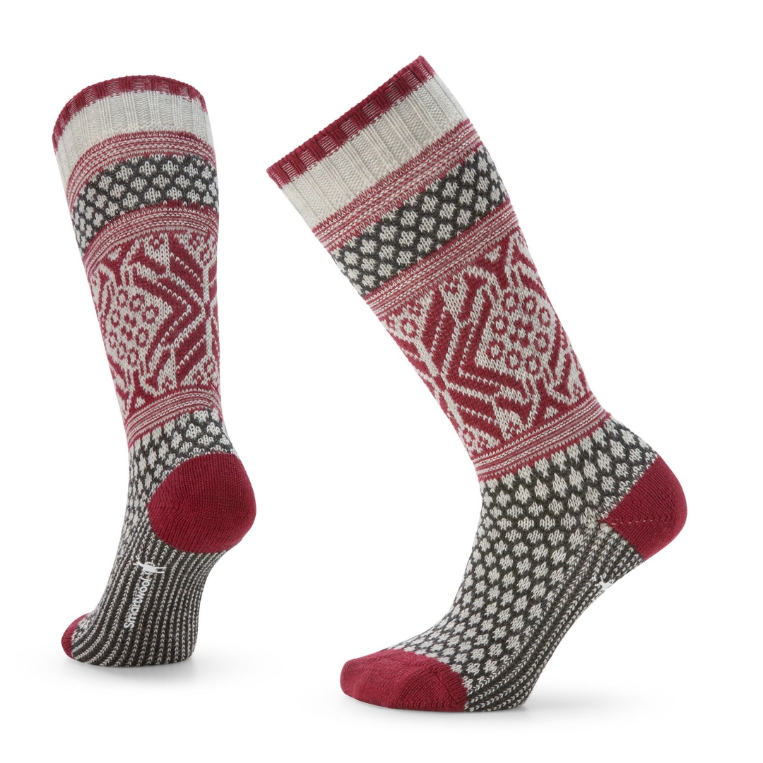 CHAUSSETTE DE TOUS LES JOURS SMARWOOL POPCORN À MOTIF DE FLOCONS POUR FEMME couleur ash vu des bas gris et rouge à motif de flocons