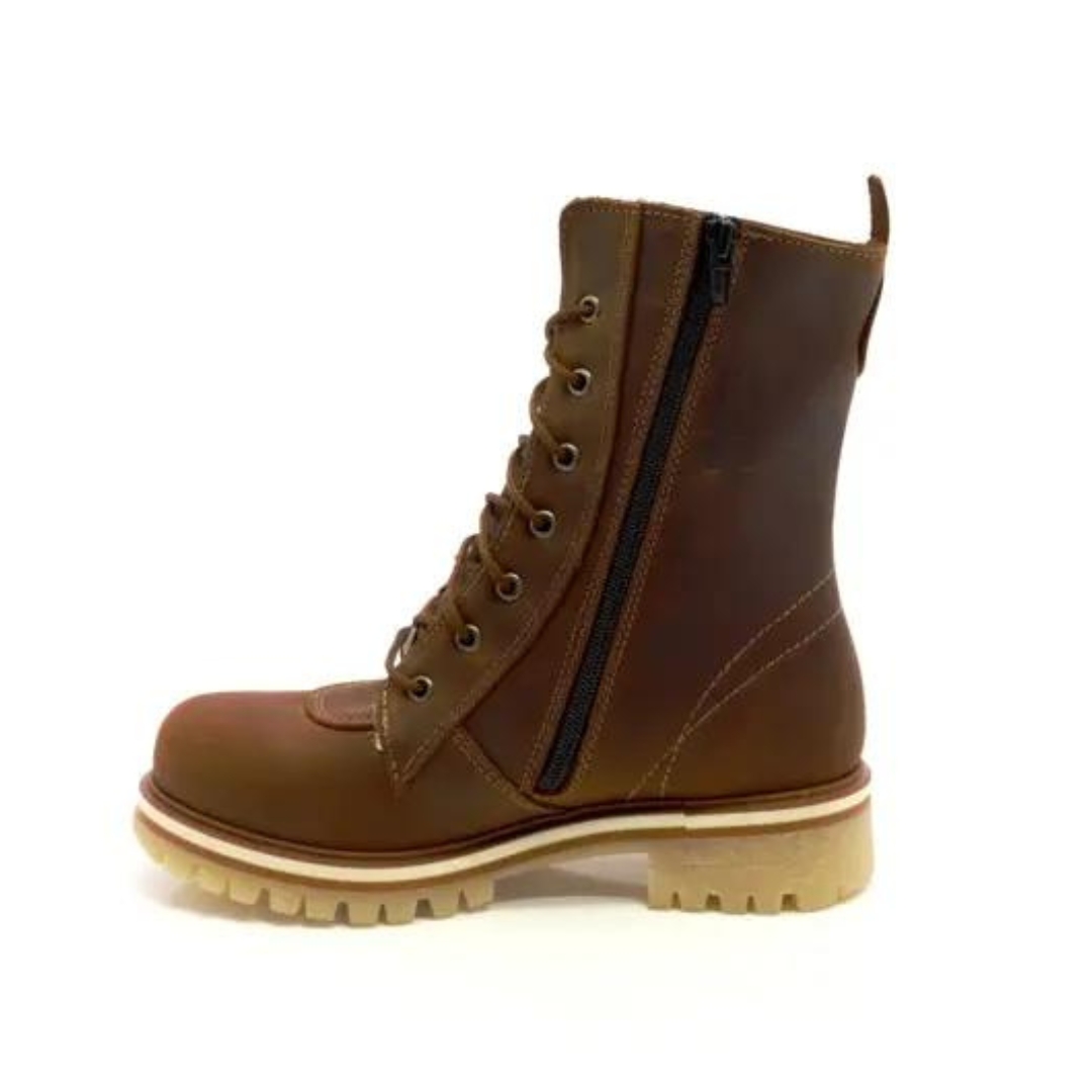 BOTTE D'HIVER SAUTE MOUTON LISETTE POUR FEMME couleur tan vu de la botte brune de profil gauche