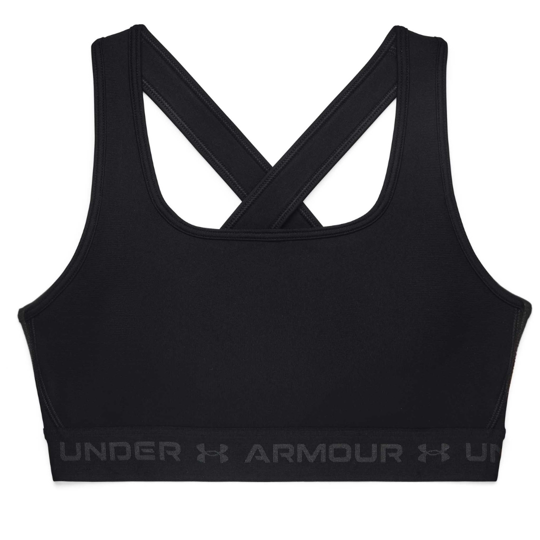 SOUTIEN-GORGE DE SPORT UNDER ARMOUR ARMOUR CROSSBACK MAINTIEN MODÉRÉ POUR FEMME couleur 001-BLACK/BLACK/JET GRAY vu du soutien gorge noir de face