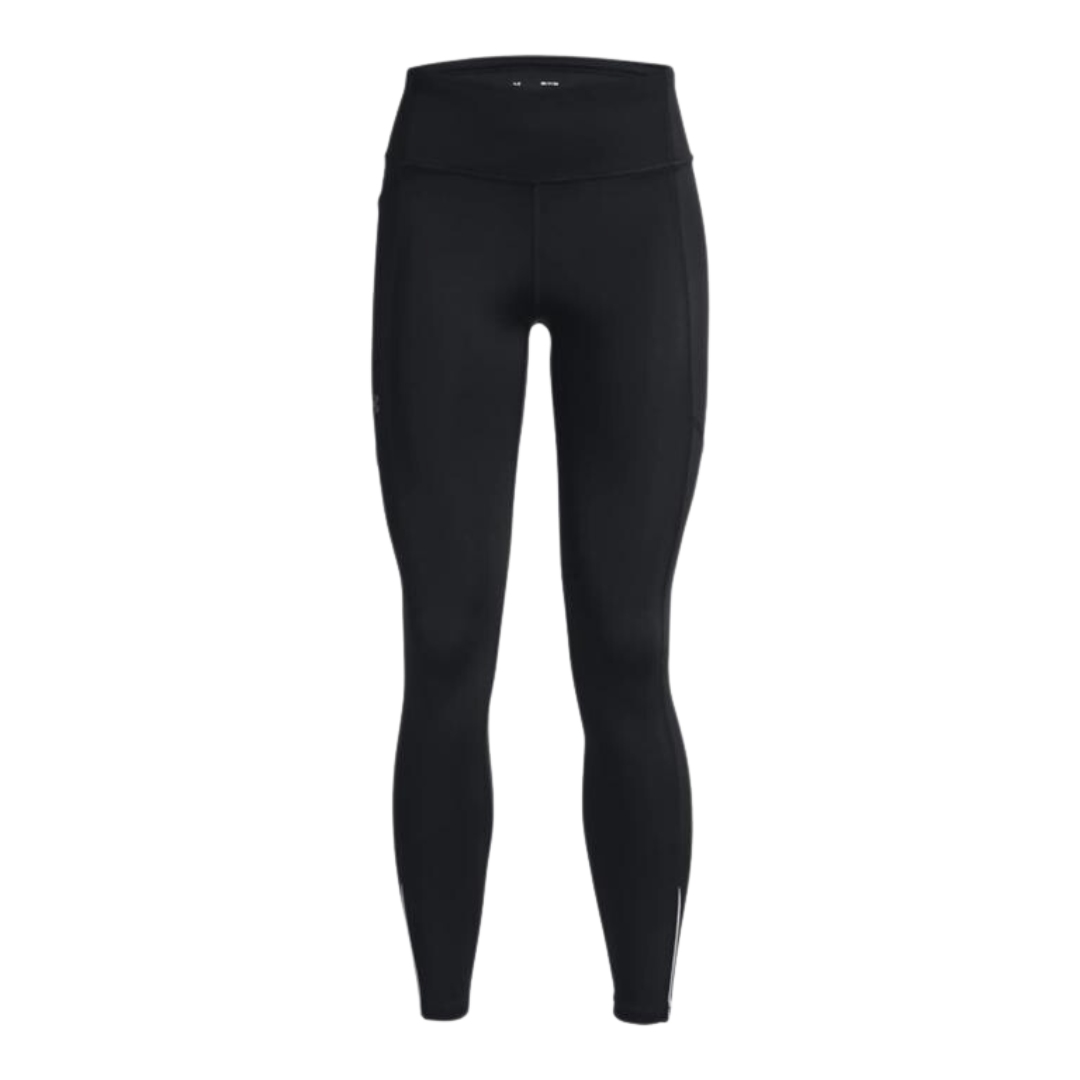 LEGGING LONG UNDER ARMOUR UA FLY FAST 3.0 POUR FEMME couleur 001-BLACK/BLACK/REFLECTIVE vu du legging noir de face