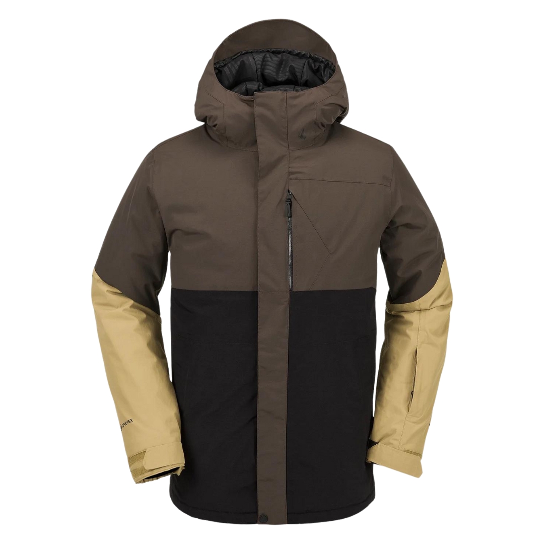 MANTEAU DE SKI EN GORETEX VOLCOM L POUR HOMME couleur brn-brown vu du manteau brun, noir et beige de face