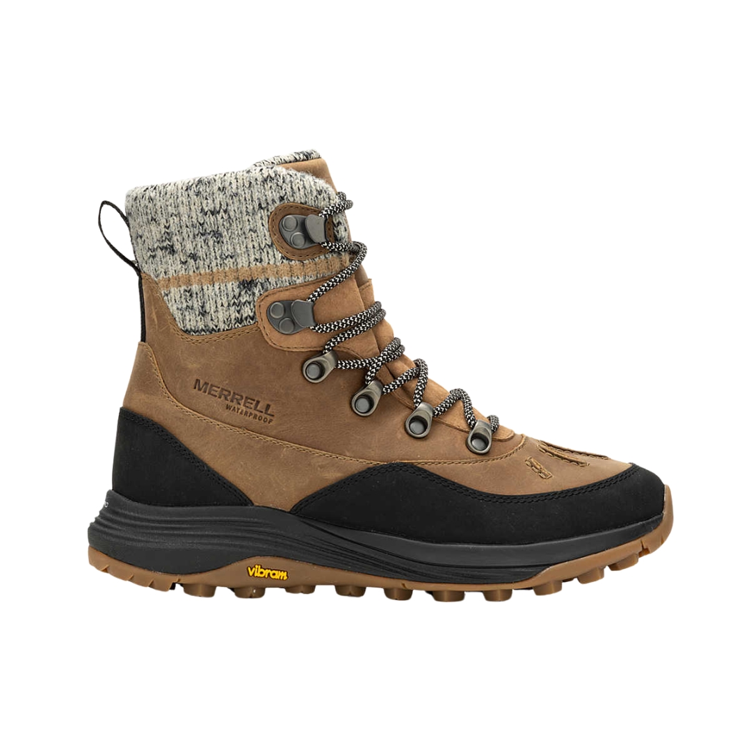 BOTTE D'HIVER IMPERMÉABLE MERRELL SIREN 4 THERMO MID ZIP POUR FEMME couleur TOBACCO vue de la botte brune sable foncée et noire de profil droit