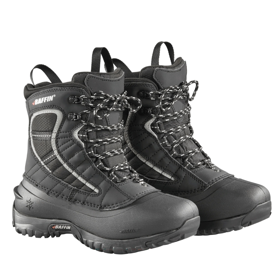BOTTE D'HIVER IMPERMÉABLE BAFFIN SAGE POUR FEMME couleur black vu de la botte noire avec détails gris de profil avant droit