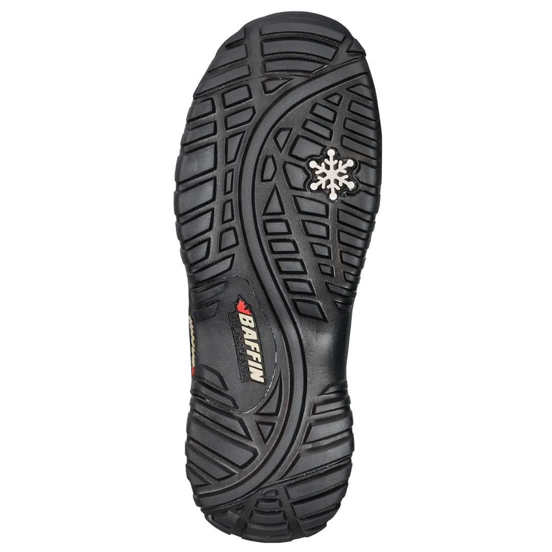 BOTTE D'HIVER IMPERMÉABLE BAFFIN SAGE POUR FEMME couleur black vu de la botte noire avec détails gris vue sur la semelle d'usure