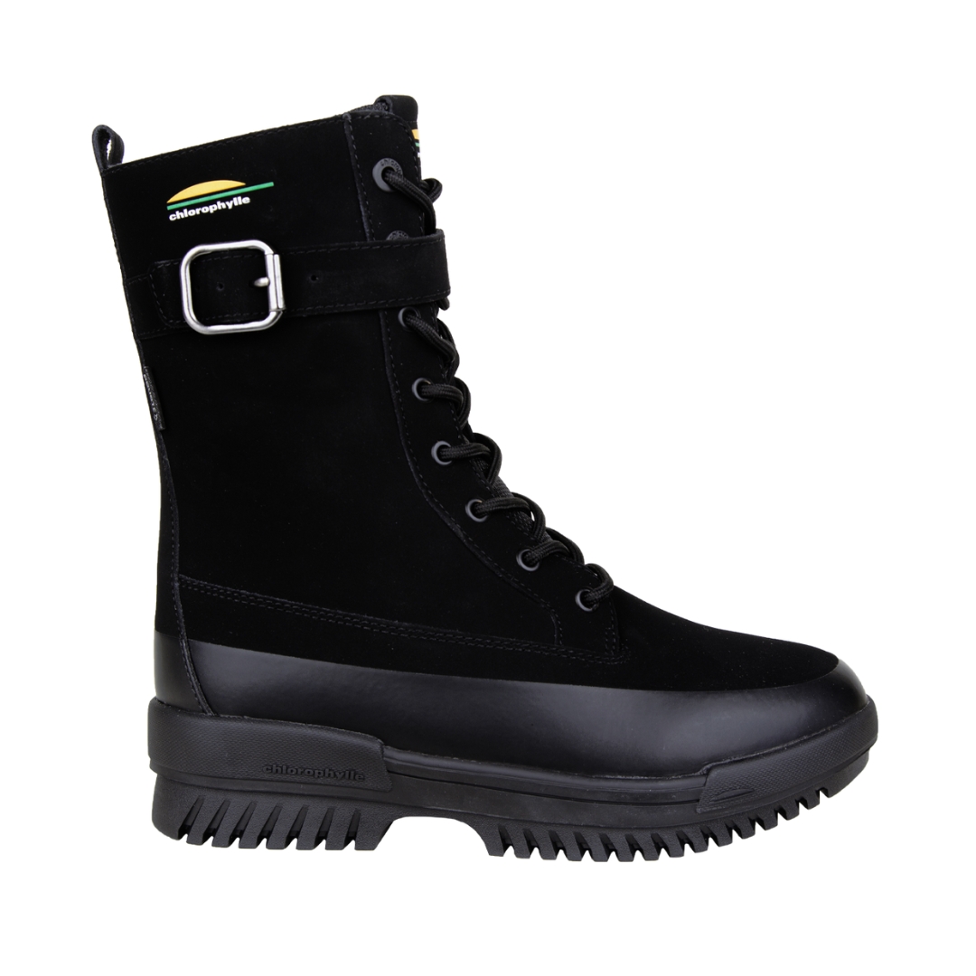 BOTTE D'HIVER CHLOROPHYLLE AUBREE POUR FEMME COULEUR NOIR VUE DE LA BOTTE NOIRE DE PROFIL DROIT
