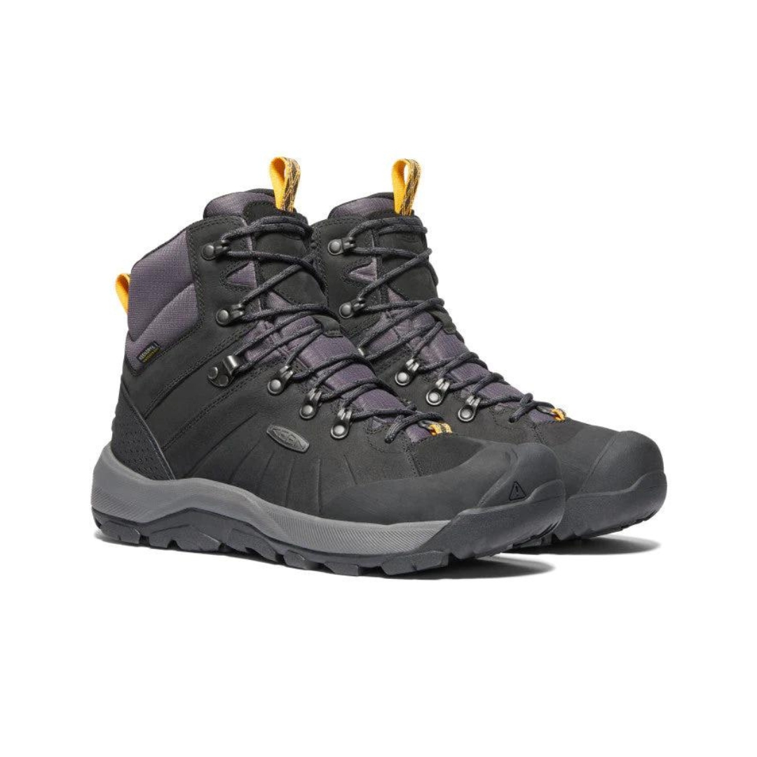BOTTE D'HIVER IMPERMÉABLE KEEN REVEL IV MID POLAR POUR HOMME couleur black/magnet vue de la botte nouire grise et mauve grisâtre de profil avant droit