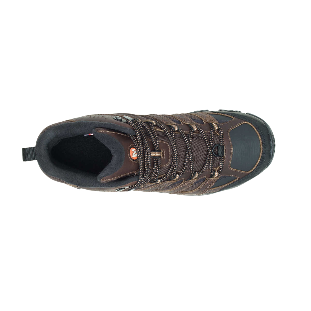 BOTTE D'HIVER IMPERMÉABLE MERRELL MOAB 3 THERMO MID POUR HOMME couleur EARTH vue de la botte brune, noire et grise du dessus