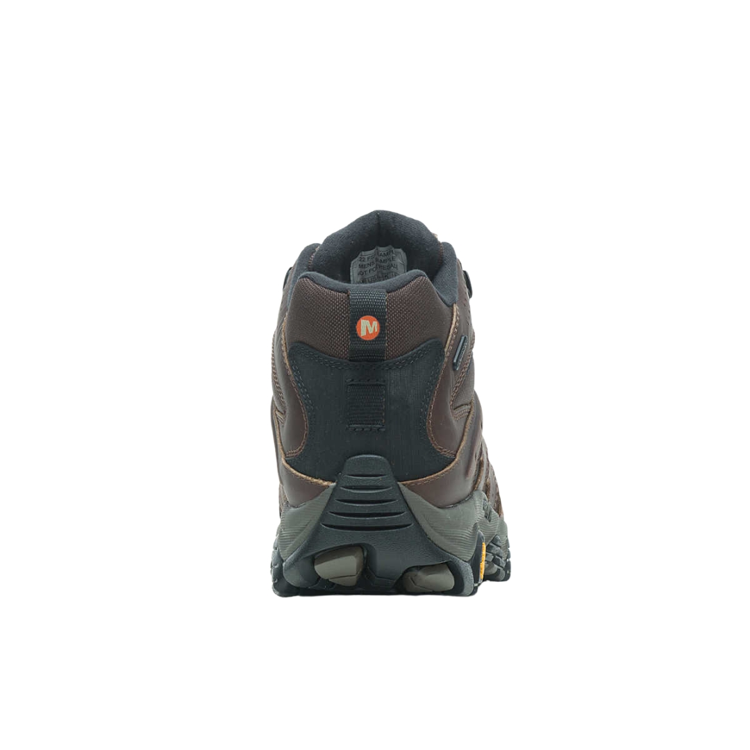 BOTTE D'HIVER IMPERMÉABLE MERRELL MOAB 3 THERMO MID POUR HOMME couleur EARTH vue de la botte brune, noire et grise de dos