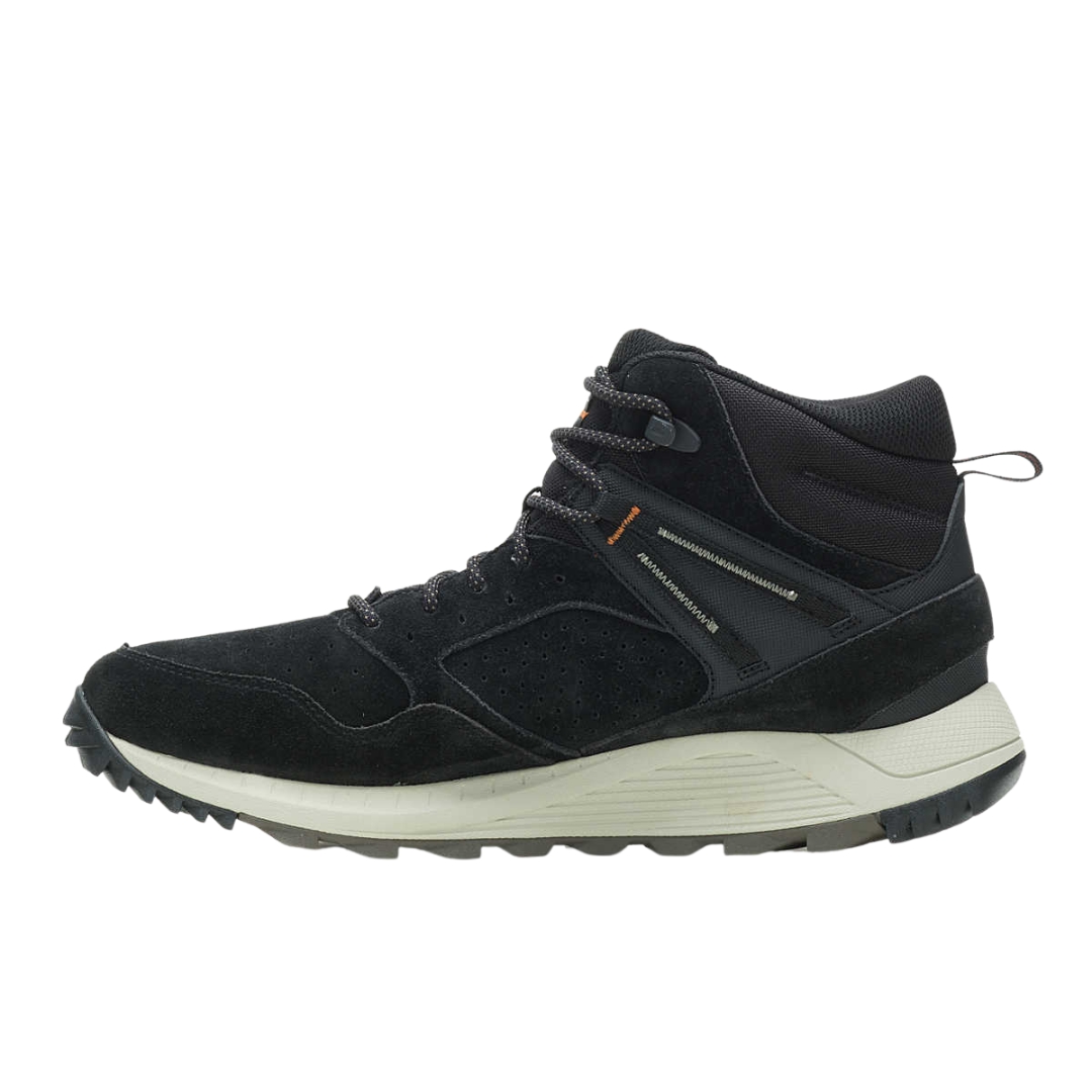 BOTTE-ESPADRILLE D'HIVER IMPERMÉABLE MERRELL WILDWOOD MID POUR HOMME couleur black vue de la botte espadrille couleur noire et grise de profil gauche