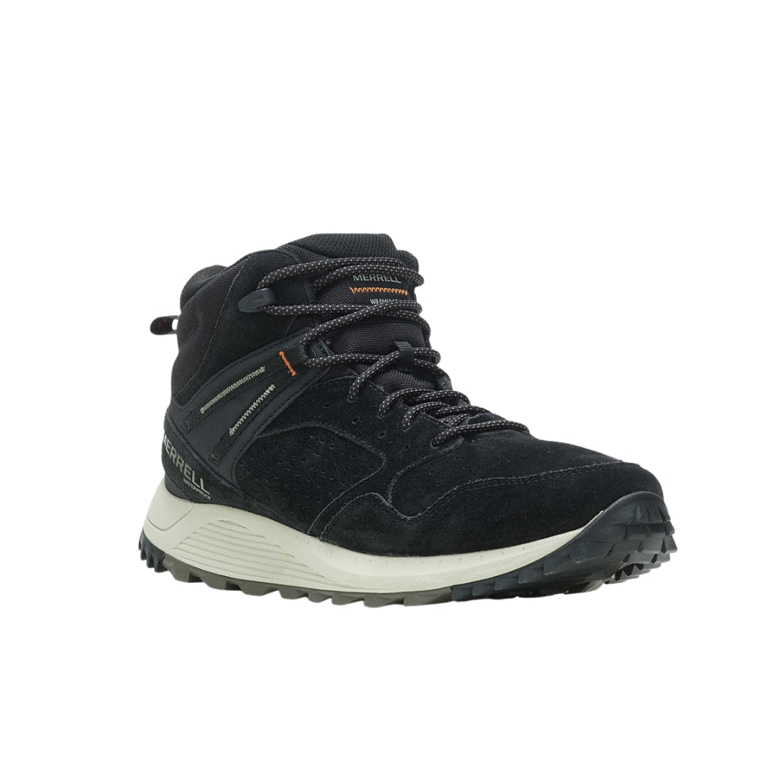 BOTTE-ESPADRILLE D'HIVER IMPERMÉABLE MERRELL WILDWOOD MID POUR HOMME couleur black vue de la botte espadrille couleur noire et grise de profil avant droit