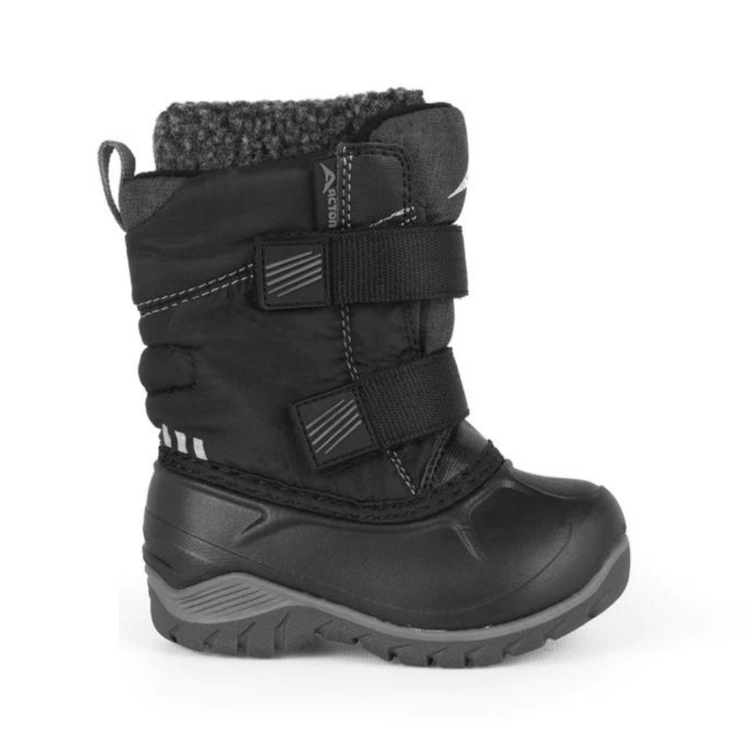 BOTTE D'HIVER IMPERMÉABLE ACTON KIDDY POUR JUNIORn couleur J11-NOIR vue de la botte noire de profil droit