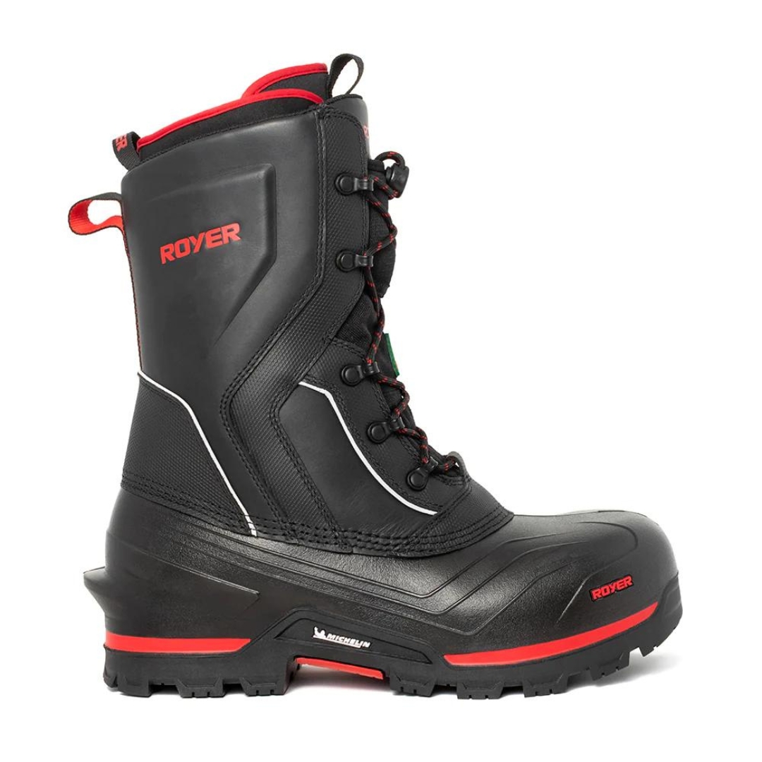 BOTTE D'HIVER DE SÉCURITÉ ROYER GLACIUS 10" AVEC SEMELLE MICHELIN POUR HOMME couleur noir vu de la botte noire avec détails rouge de profil droit