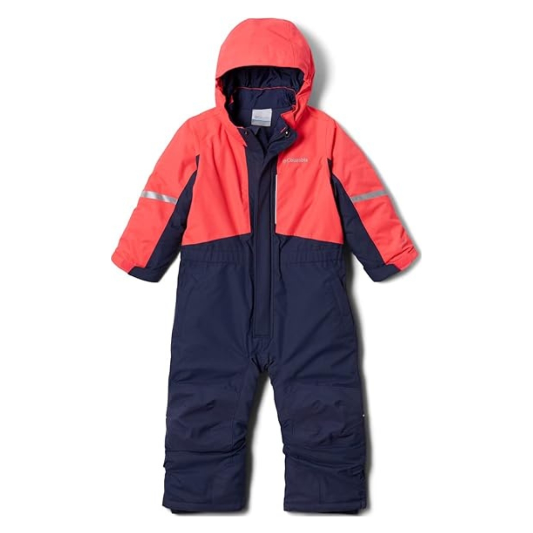 HABIT DE NEIGE COLUMBIA BUGA II SUIT POUR bébé COULEUR 466-NOCTURNAL, NEON SUNRISE vu du one piece bleu marine et orange flash de face