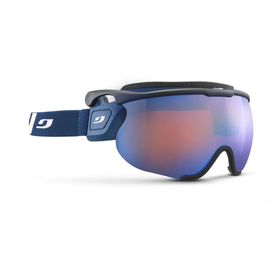 LUNETTE DE SKI DE FOND JULBO SNIPER EVO L couleur BLACK BLUE SPECT vu de la lunette noire et bleue de profil avant droit