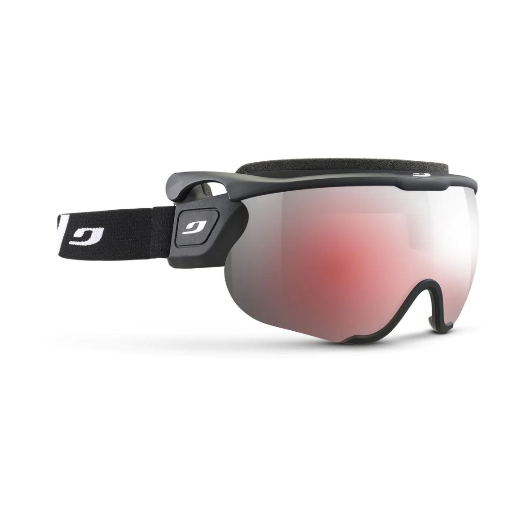 LUNETTE DE SKI DE FOND JULBO SNIPER EVO L couleur BLACK WHITE SPECT vu de la lunette noire de profil avant droit AVEC LA LENTILLE TEINTE