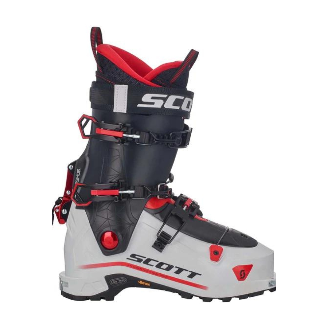 BOTTE DE SKI ALPIN SCOTT COSMOS POUR HOMME ouleur white/red vue de la botte blanche, rouge et noire de profil droit