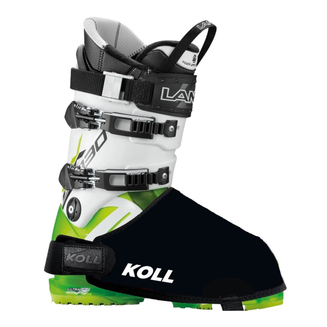 COUVRE-BOTTES DE SKI KOLL WARMBOOT CLASSIC couleur blanc vu du couvre botte noir lettré blanc