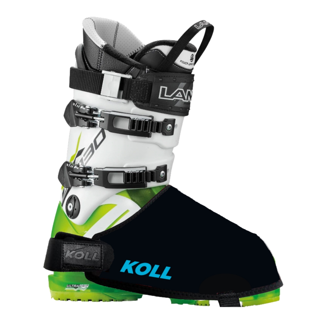 COUVRE-BOTTES DE SKI KOLL WARMBOOT CLASSIC couleur bleu vu du couvre botte noir lettré bleu