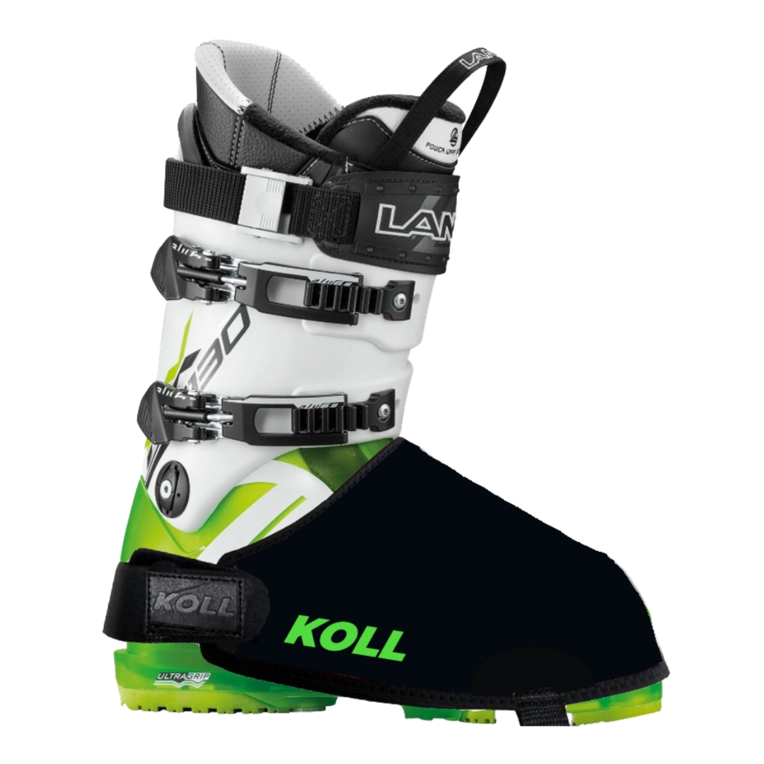 COUVRE-BOTTES DE SKI KOLL WARMBOOT CLASSIC couleur vert vu du couvre botte noir lettré vert