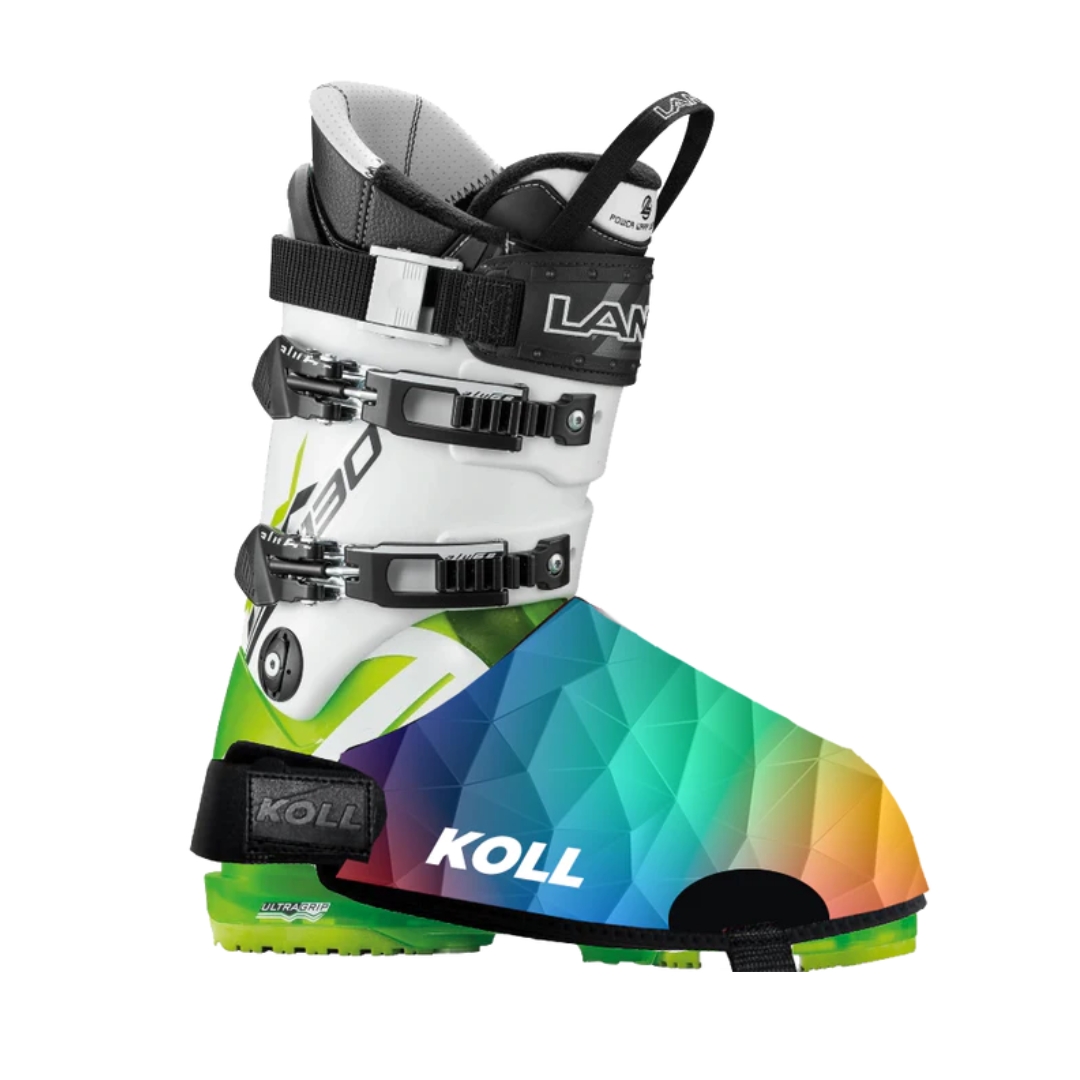 COUVRE-BOTTES DE SKI KOLL WARMBOOT FUNNY COULEUR ARC-EN-CIEL VU DU COUVRE BOTTE MULTICOLOR LETTRÉ BLANC