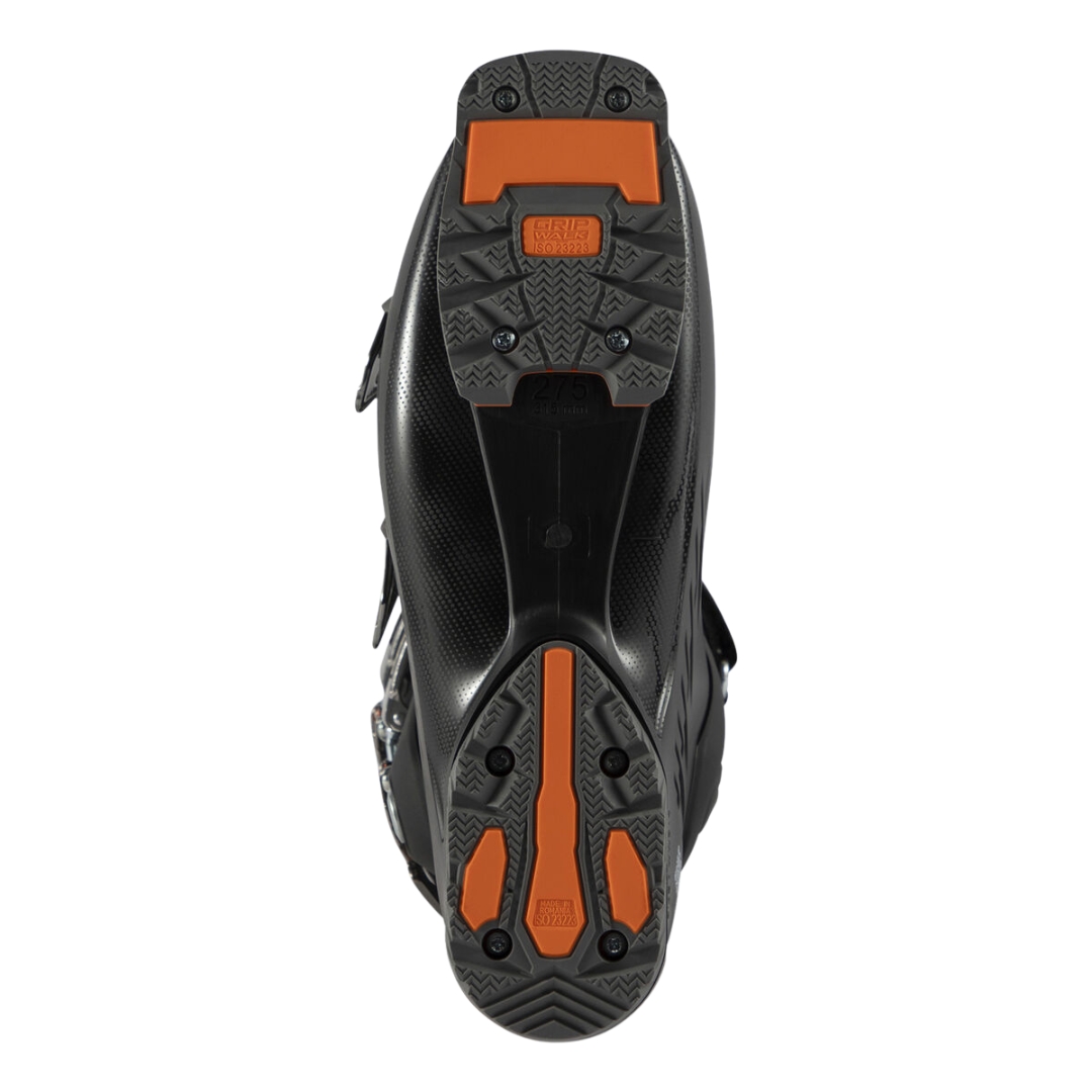 BOTTE DE SKI ALPIN ROSSIGNOL HI-SPEED PRO 110 MV GW POUR HOMME couleur black/orange vue de la botte noire et orange vue sur la semelle d'usure gripwalk