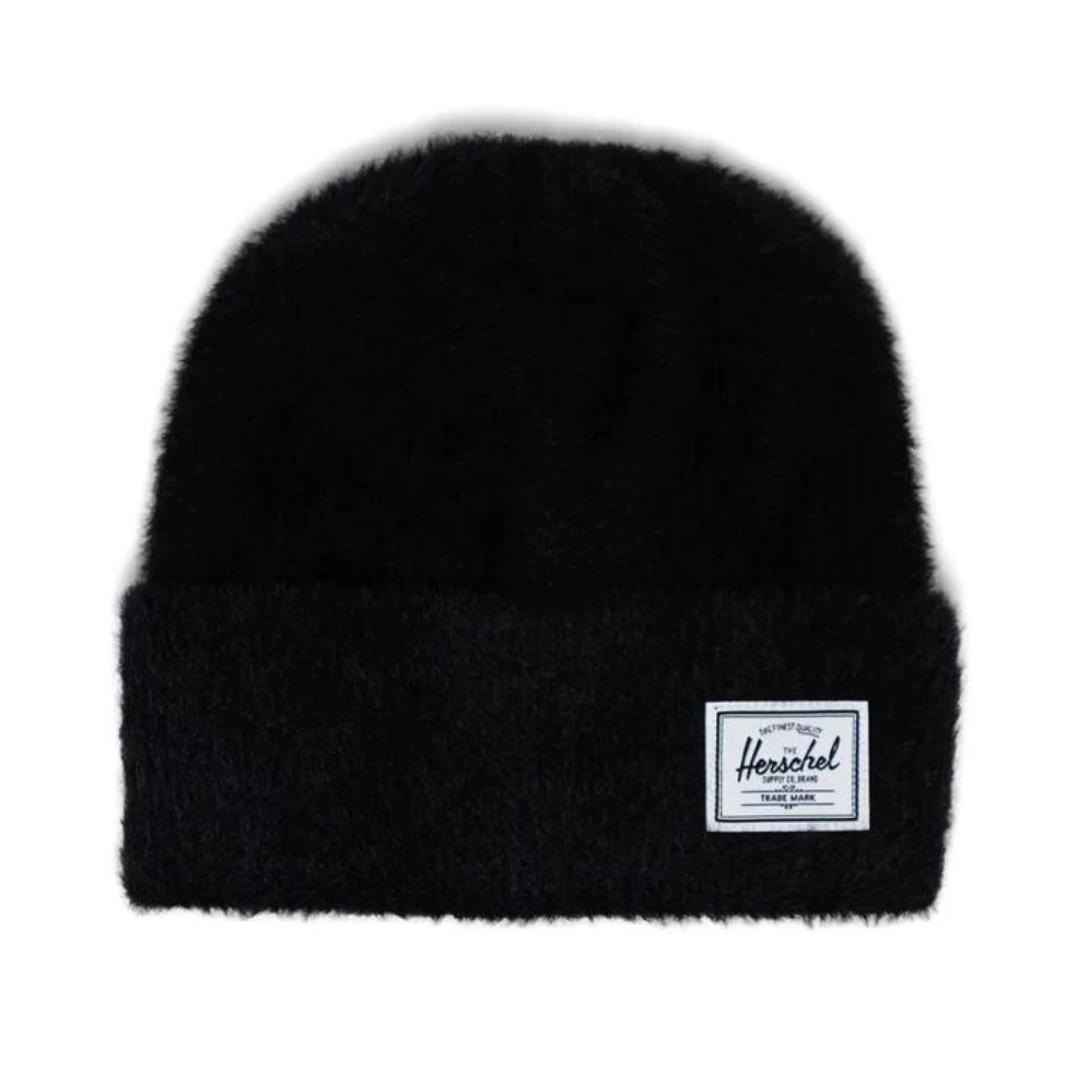 TUQUE HERSCHLE POLSON FAUX MOHAIR POUR ADULTE COULEUR BLACK VUE DE LA TUQUE NOIRE DE FACE