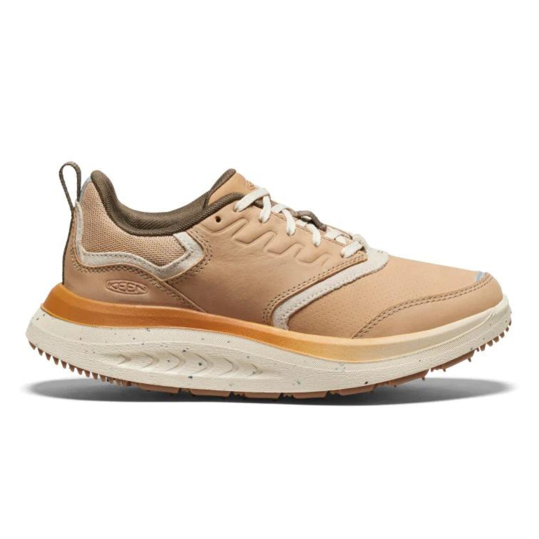 CHAUSSURE DE MARCHE KEEN WK400 CUIR POUR FEMME COULEUR SAFARI/BIRCH VU DE LA CHAUSSURE PÊCHE ET CRÈME DE PROFI LDROIT