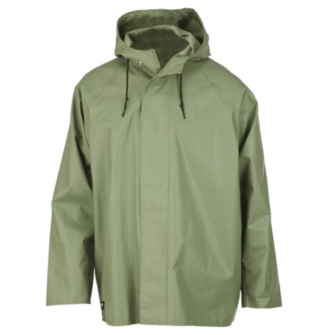 MANTEAU IMPERMÉABLE HELLY HENSEN workwear ENGRAM POUR HOMME couleur light green vu de face manches longues capuchon à cordon de serrage