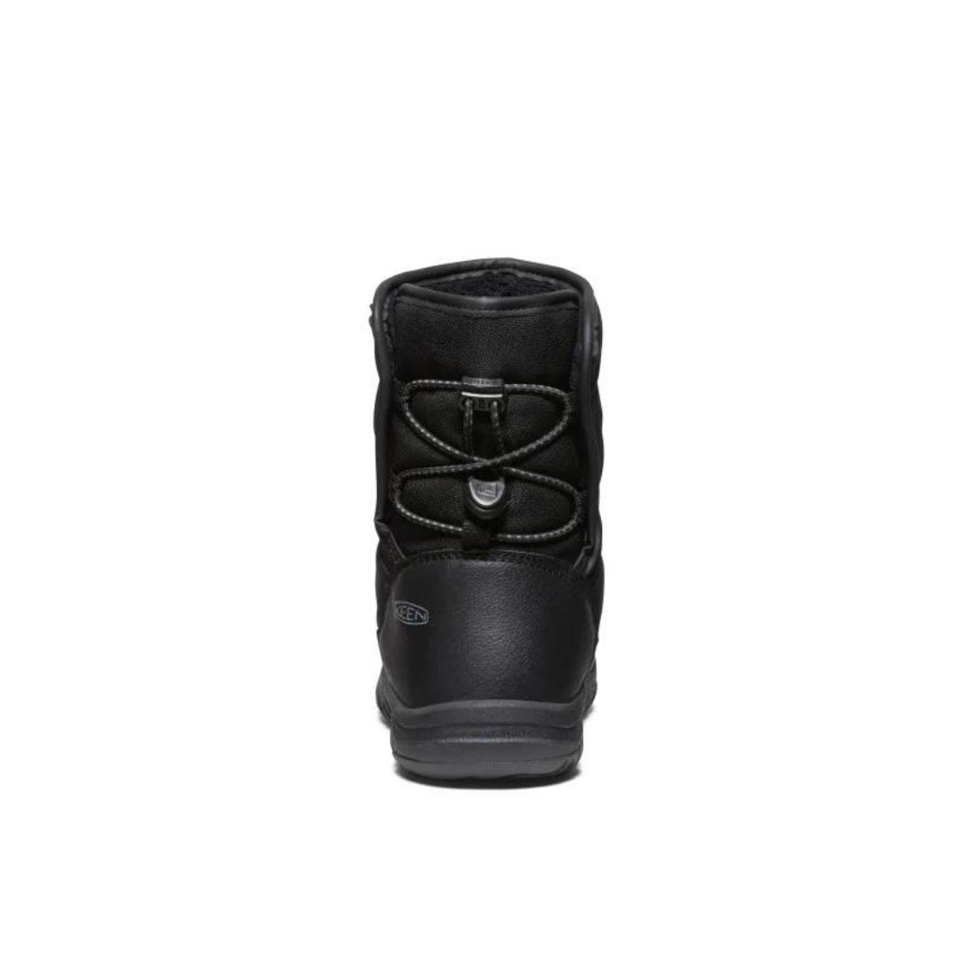 BOTTE D'HIVER IMPERMÉABLE KEEN PUFFRIDER POUR JUNIOR couleur BLACK/STEEL GREY vu de la botte noire de dos