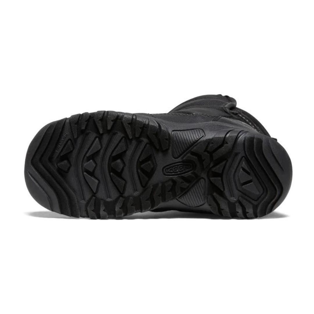 BOTTE D'HIVER IMPERMÉABLE KEEN PUFFRIDER POUR JUNIOR couleur BLACK/STEEL GREY vu de la botte noire vue sur la semelle d'usure