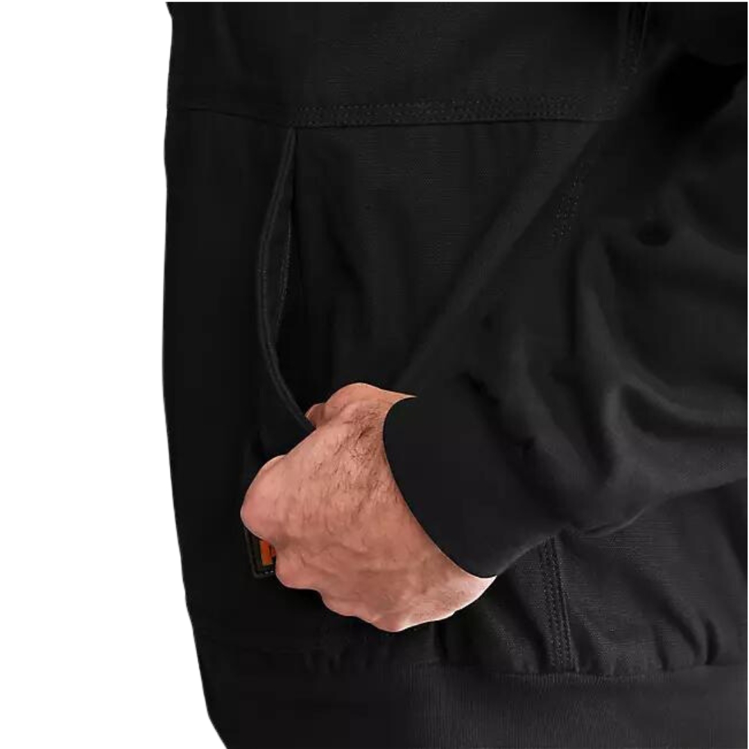 veste en toile à capuchon timberland Pro gritman pour homme couleur black vu de la veste noire en gros plan sur la poche latérale gauche
