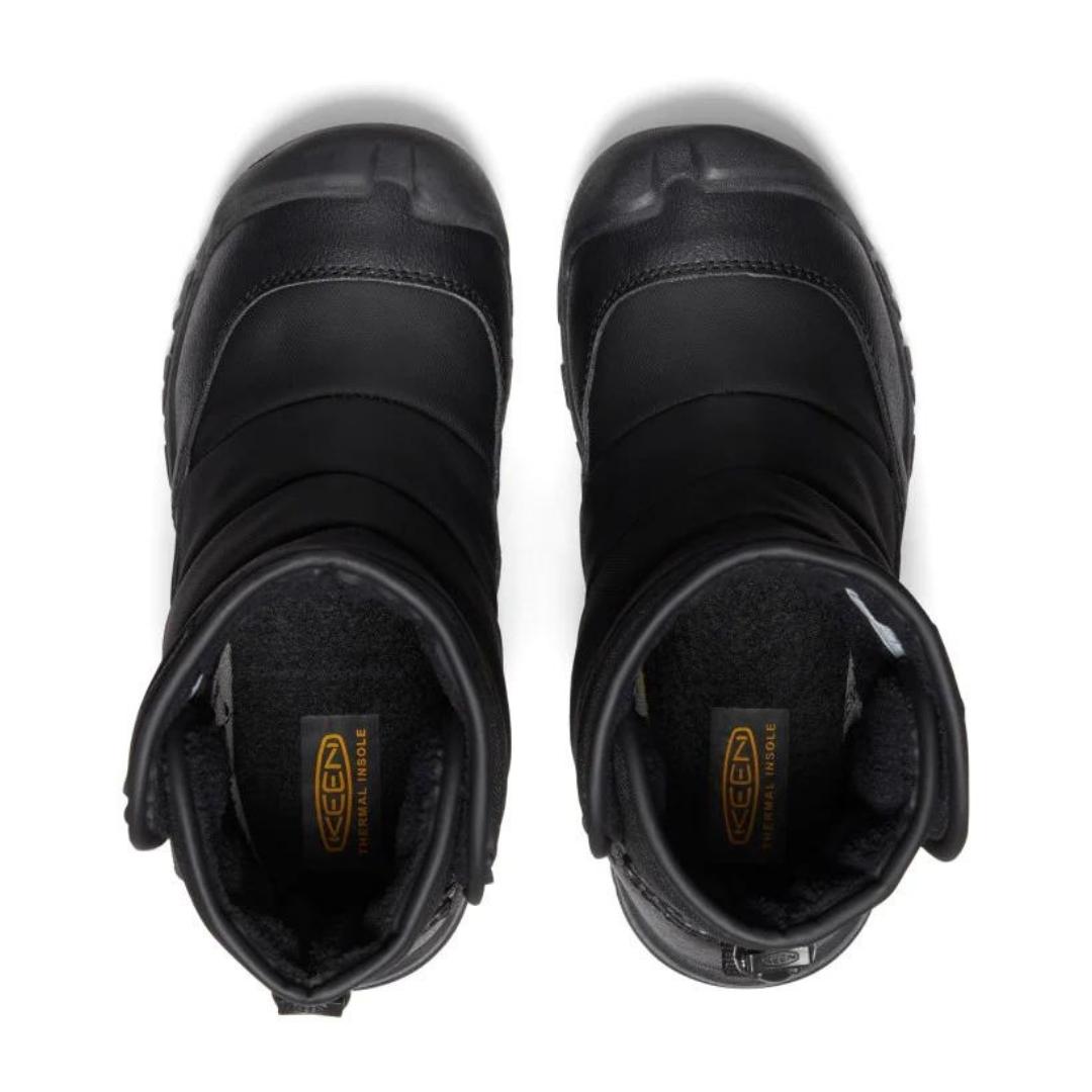 BOTTE D'HIVER IMPERMÉABLE KEEN PUFFRIDER POUR JUNIOR couleur BLACK/STEEL GREY vu de la botte noire du dessus