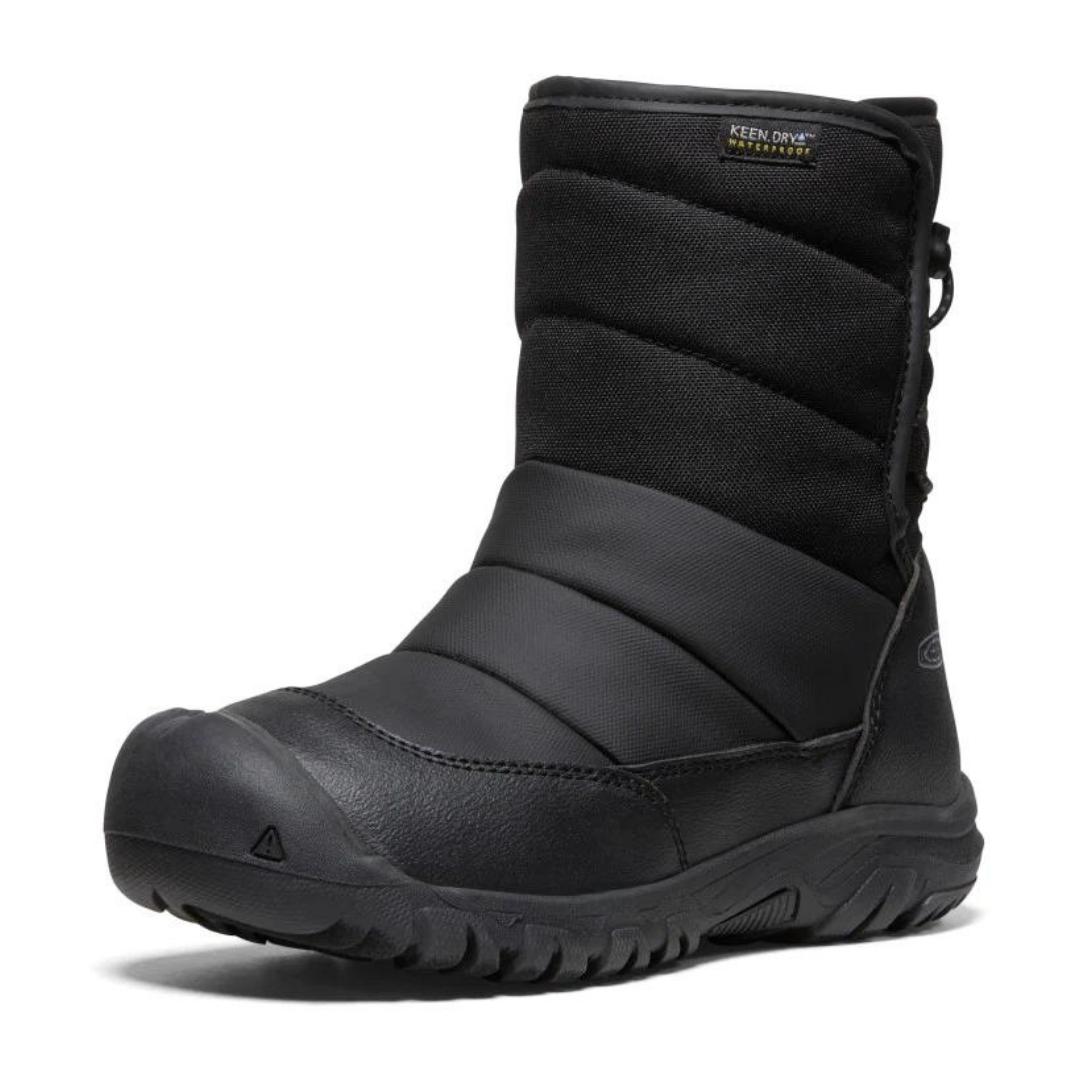 BOTTE D'HIVER IMPERMÉABLE KEEN PUFFRIDER POUR JUNIOR couleur BLACK/STEEL GREY vu de la botte noire de profil avant gauche