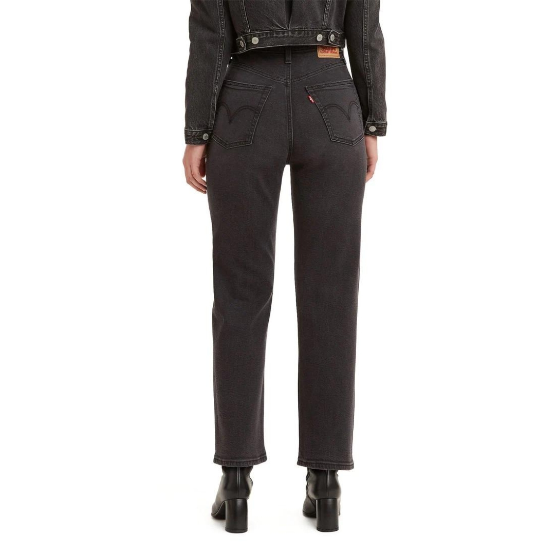 Pantalon type jeans noir taille haute avec jambes droites
