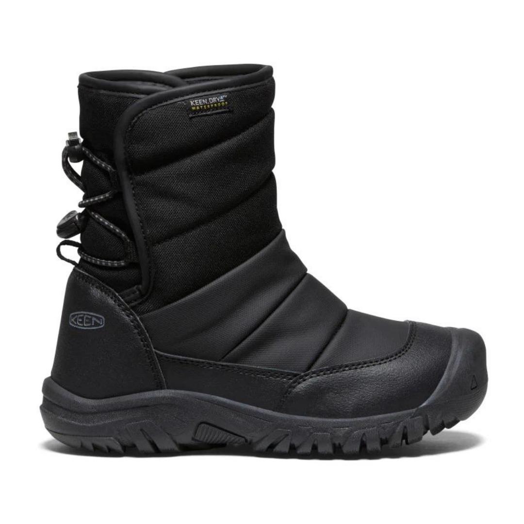 BOTTE D'HIVER IMPERMÉABLE KEEN PUFFRIDER POUR JUNIOR couleur BLACK/STEEL GREY vu de la botte noire de profil droit