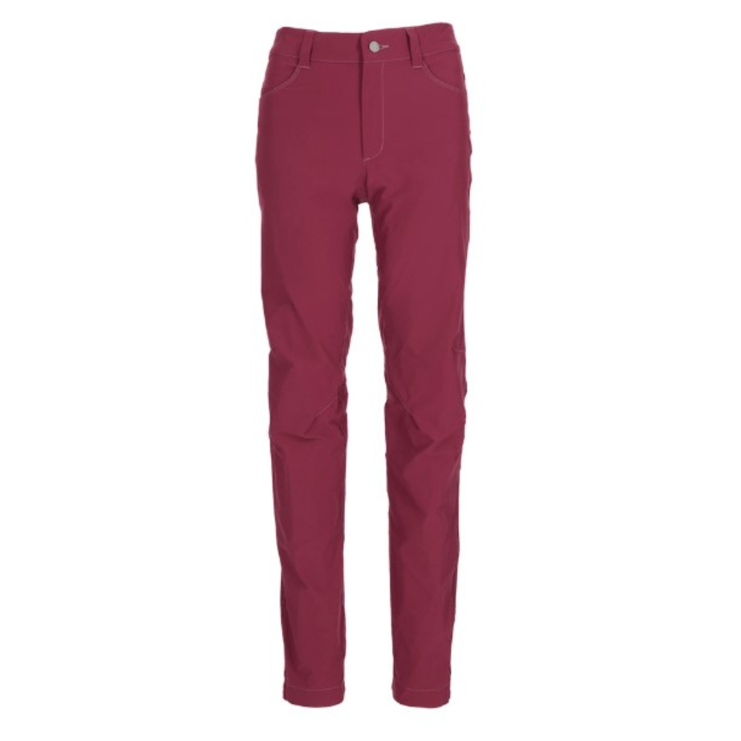 PANTALON DE PLEIN AIR RAB CAPSTONE POUR FEMME COULEUR DEEP HEATHER PANTALON SEUL VU DE FACE PASSANTS À CEINTURE VISIBLES POCHES LATÉRALE À MAIN ÉGALEMENT SUR LE PANTALON ROUGE CERISE