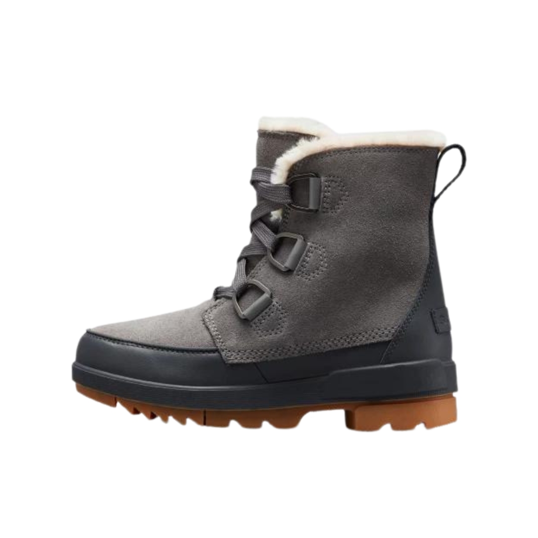BOTTE D'HIVER IMPERMÉABLE SOREL TIVOLI IV POUR FEMME couleur 052-QUARRY vue de la botte grise foncé, grise et brune de profil gauche