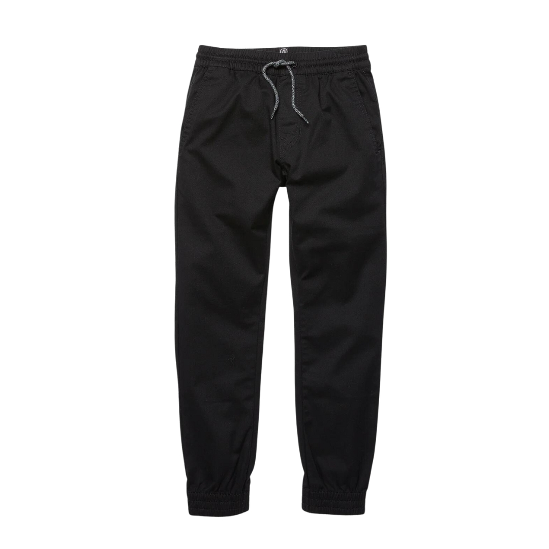 PANTALON JOGGER LONG VOLCOM FRICKIN SLIM POUR GARÇON COULEUR BLACK VU DU PANTALON NOIR DE FACE