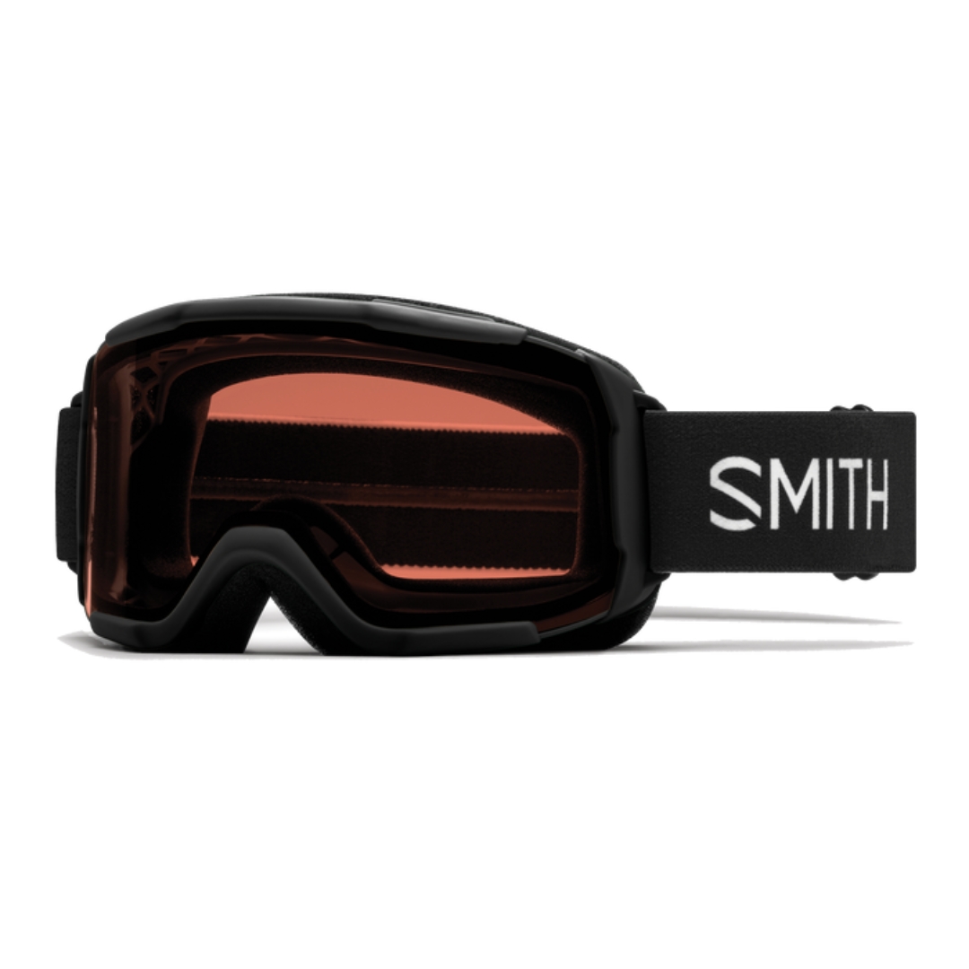 LUNETTE DE SKI ALPIN SMITH OPTICS DAREDEVIL POUR ENFANT COULEUR BLACK + LENTILLE RC36 VU DE LA LUNETTE NOIRE AVEC LENTILLE ROUGE/ORANGÉE DE FACE