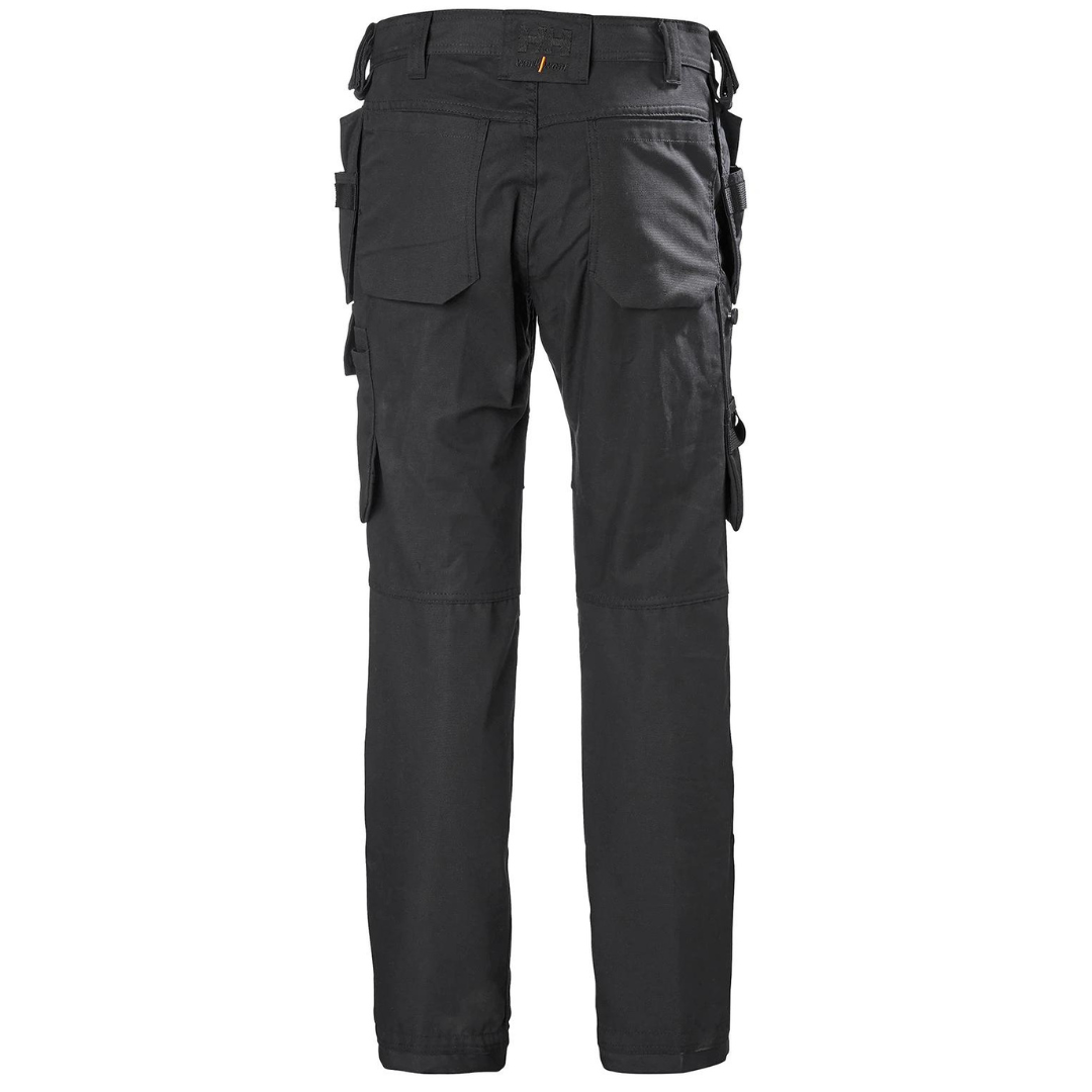 PANTALON DE CONSTRUCTION HELLY HANSEN WORKWEAR OXFORD POUR HOMME couleur black vu de l'arrière poches visibles sur le pantalon noir logo hh sur le passant `a ceinture arrière
